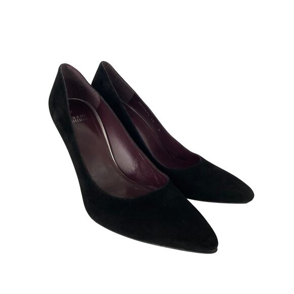 Stuart Weitzman Black Leather Heist Pointed Toe 100 Pump Slim 4" Heel Size 10 - Picture 3 of 11